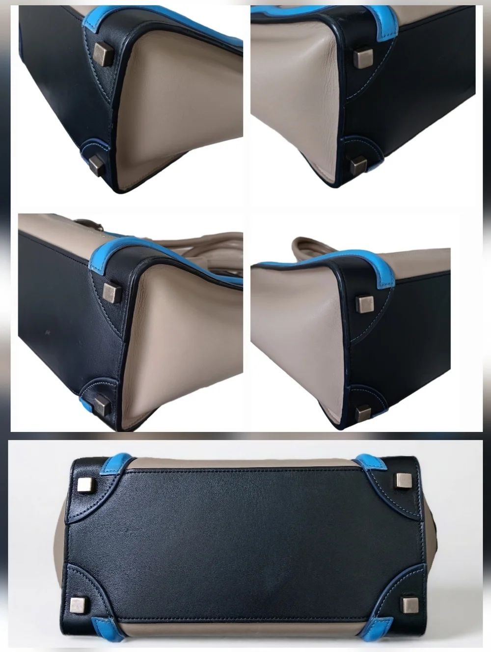 Celine Micro Luggage Tote Tricolor Leather Beige Blue Black Italy ✨ EUC - Picture 9 of 15